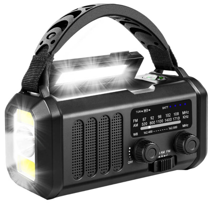 Noodradio FM Pro – 20.000 mAh powerbank – Handzwengel – Zonne-energie