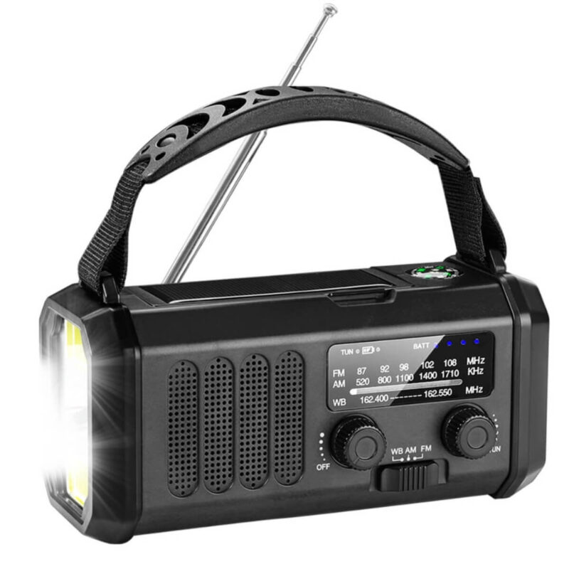Noodradio FM Pro – 20.000 mAh powerbank – Handzwengel – Zonne-energie
